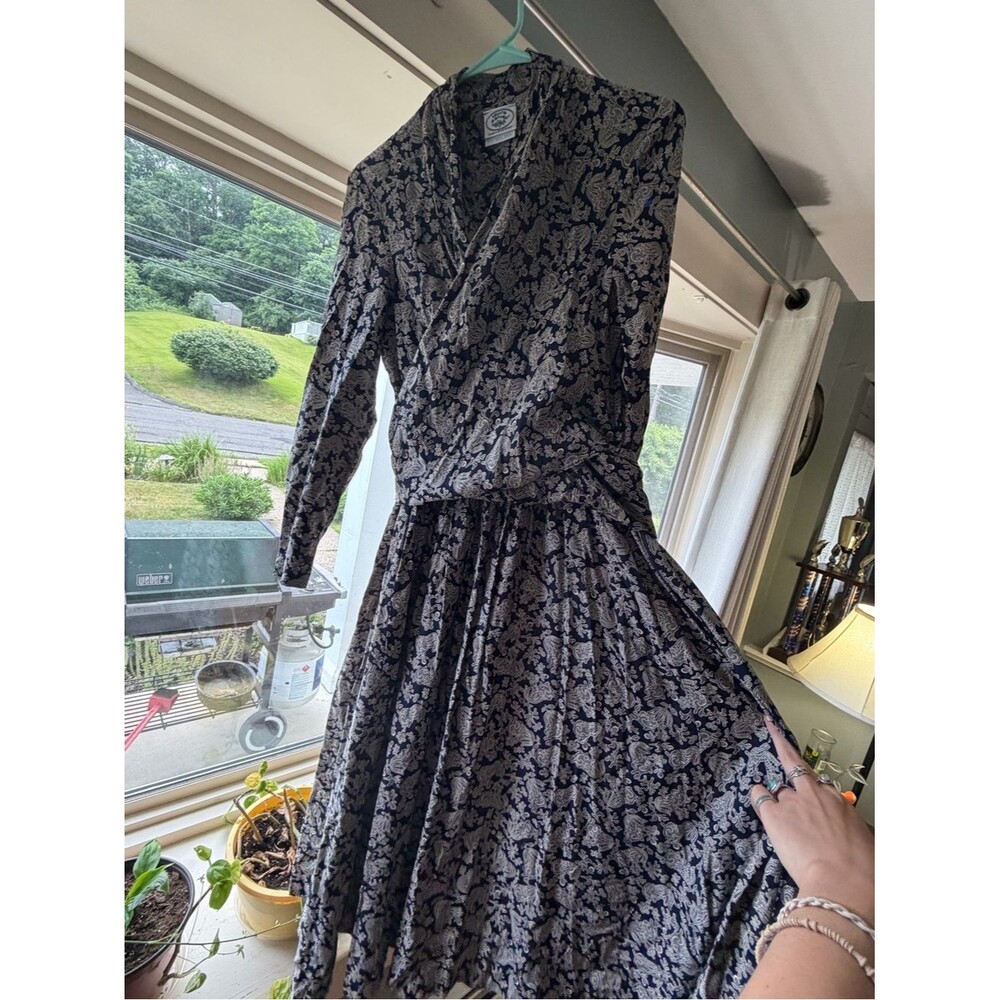 Laura Ashley Navy and Cream Floral Long-Sleeve Wrap Dress